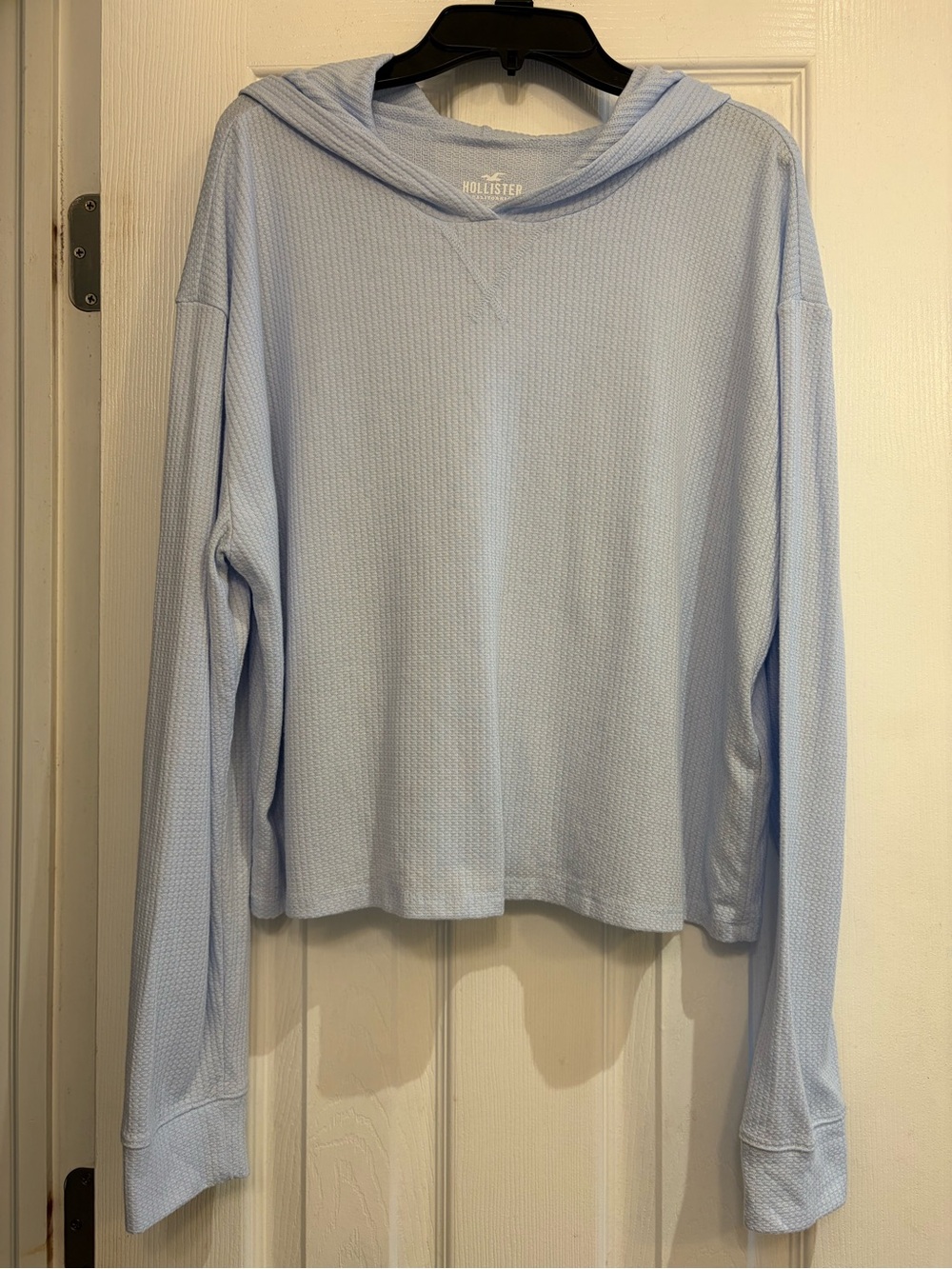 Hollister Pale Blue Waffle-Knit Hooded Pullover